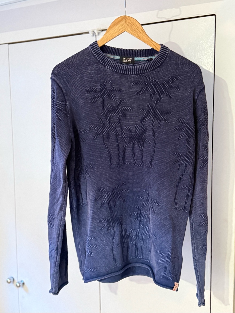 Men's Blue Palm-Textured Sweater